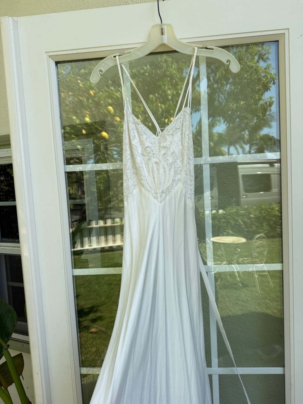 Vintage white/cream Lace-Detail Slip Dress - Women's